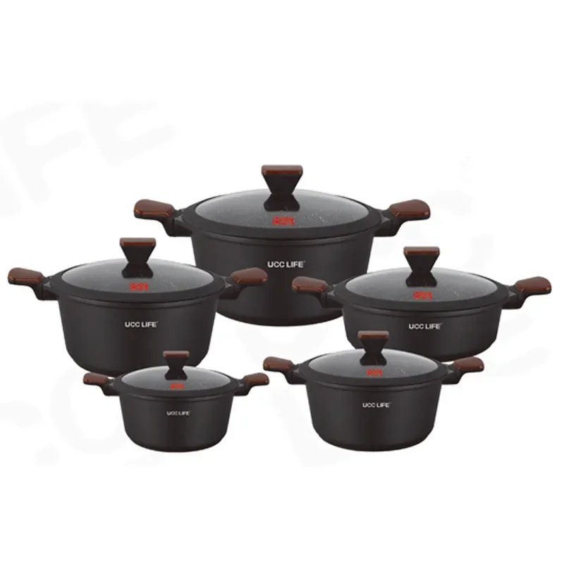 Hot Selling Non-stick Marble Coating Casserole High Quality Die Cast Aluminum Cookware Set With Silicon Lid