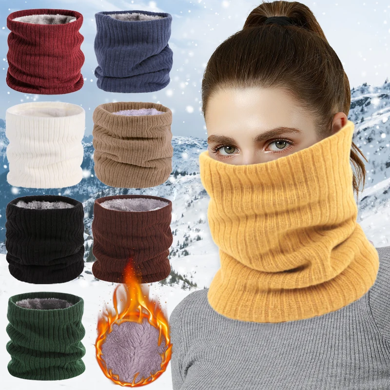 Winter Scarf for Women Men Plus Fleece Ring Bandana 2 Layers Wool Fur Snood Neck Warmer Outdoor Face Cover Warm Easy Scarves