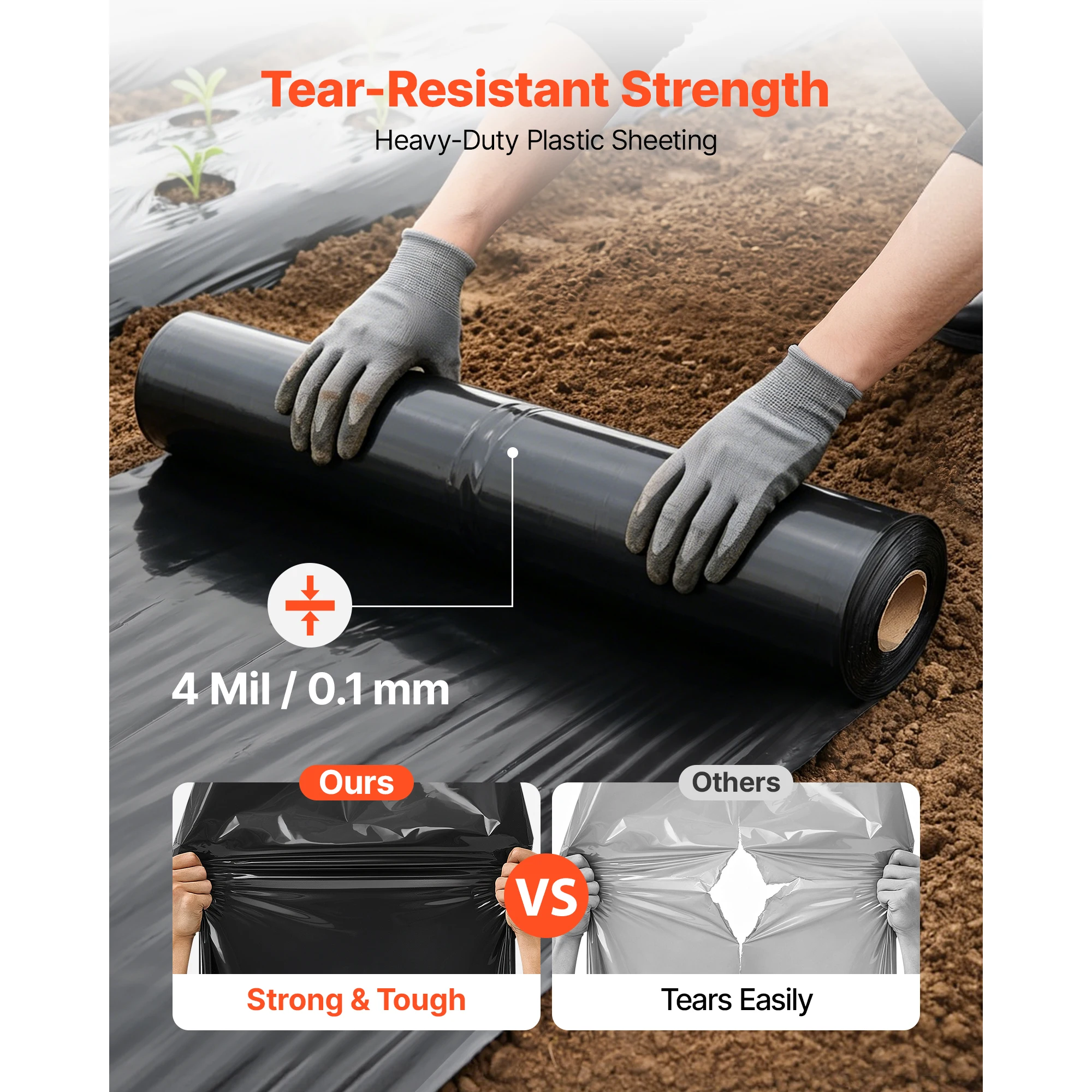 4 Mil Plastic Sheeting 10' x 100' Black Heavy-Duty Polyethylene Roll, Thick Plastic Roll for Garden, Drop Cloth Painters Tarp, Polyethylene Covering for Crawl Space Vapor Barrier, Weed Control