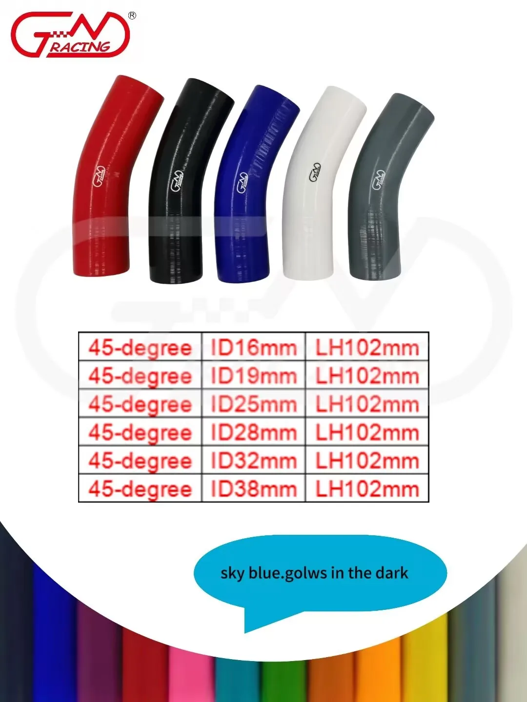 

45 Degree Elbow ID16mm ID-19mm ID-25mm ID-28mm ID-32mm ID-38mm General Silicone Coolant Intercooler Pipe Tube Hose