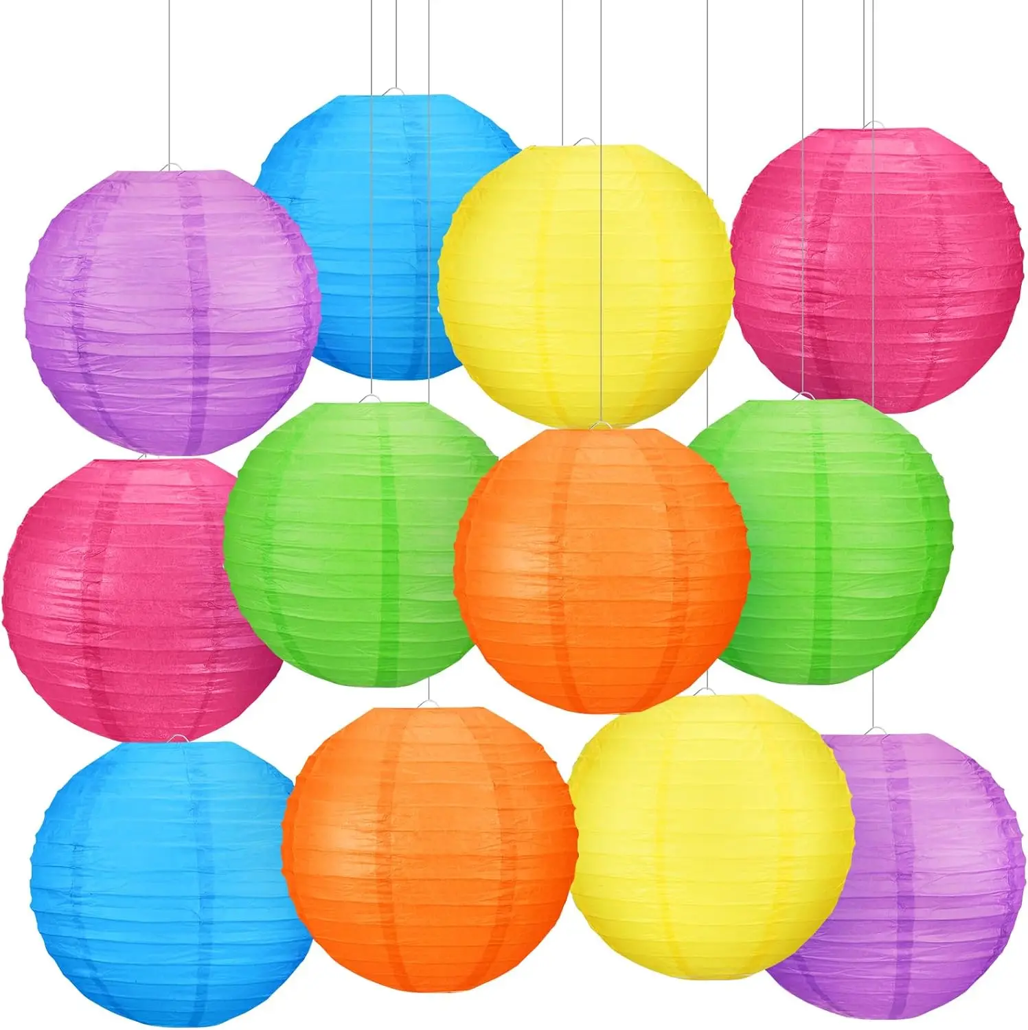 

12 Pcs 10 Inch Neon Hanging Paper Lanterns Party Decor Pastel Colors for Easter Birthday Classroom Wedding