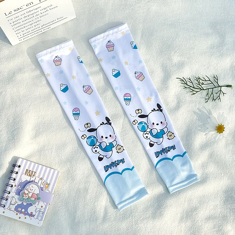 Sanrios Children\'s Anti-UV Ice Sleeves Anime My Melody Cinnamoroll Kuromi Cute Summer Outdoor Sun Protection Ice Arm Covers Gift