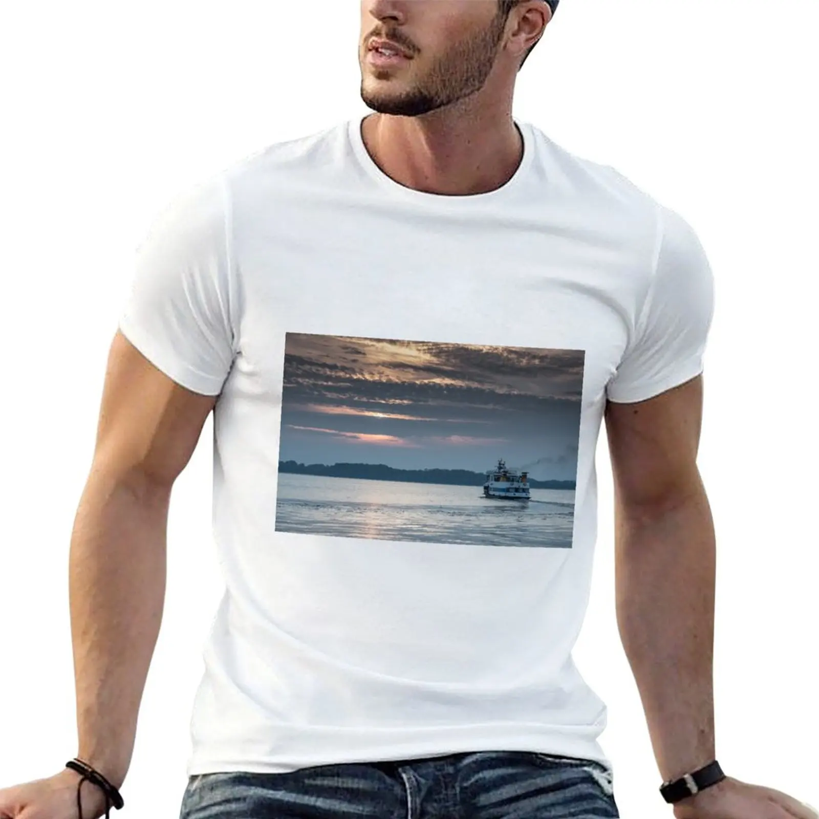 Camiseta Delivery Steamer on the Kiel Fjord, camisetas para hombre, camisetas gráficas vintage de algodón, camiseta 100% algodón para hombre, paquete de camisetas