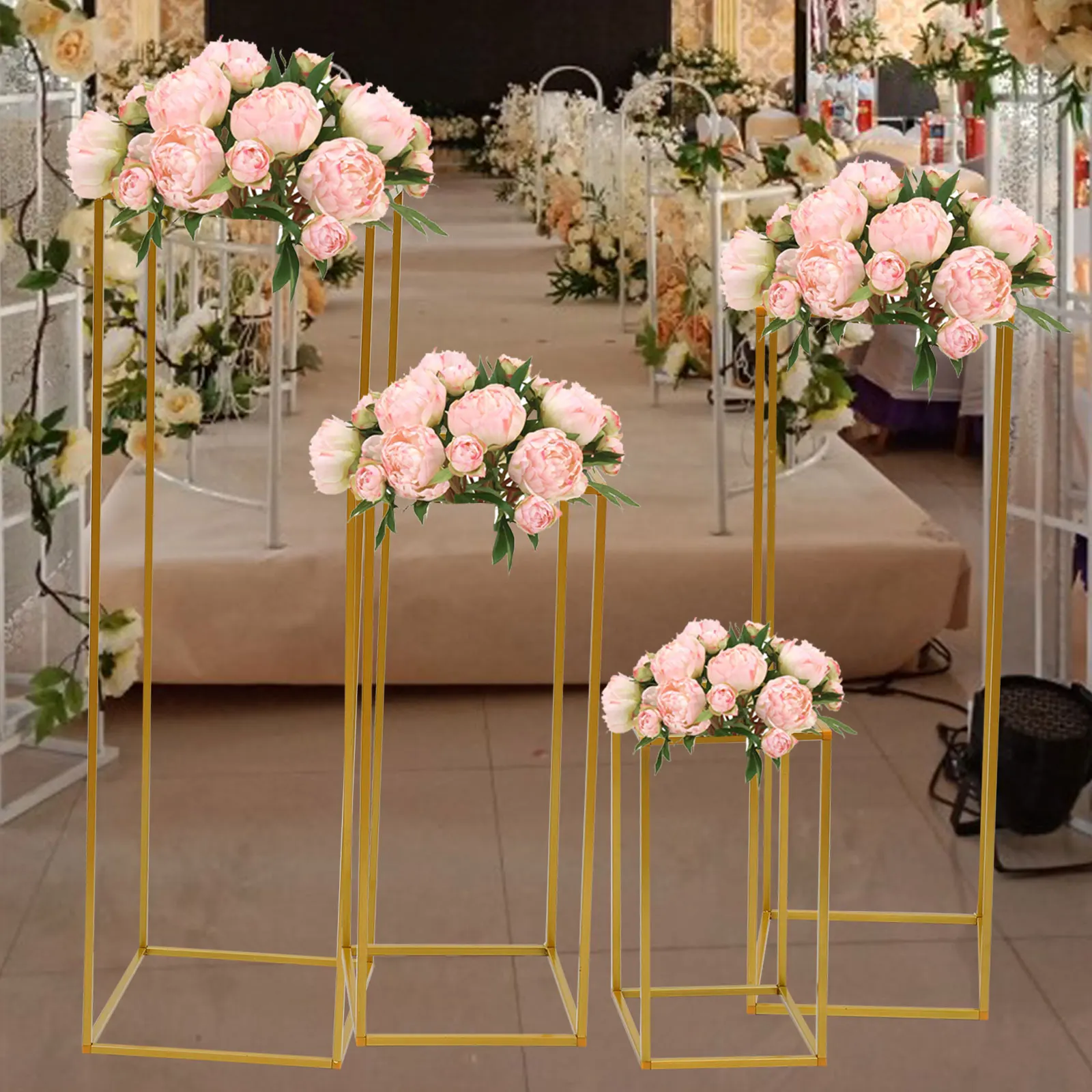 4Pcs Metal Plating Floral Decor Vase Floor Column Stand Road Lead Wedding Supply  Bouquet Holder