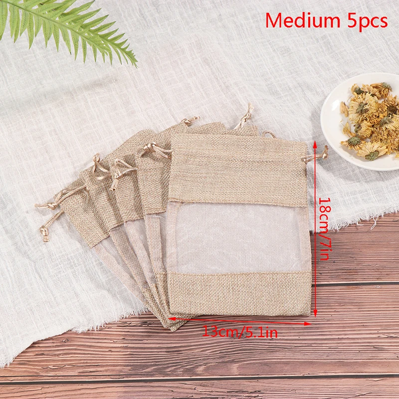 5pcs/lot Linen Bundle Pocket Jute Sack Candy Gift Storage Bag Pouch Drawstring Burlap Christmas Window Jewelry Drawstring Gift