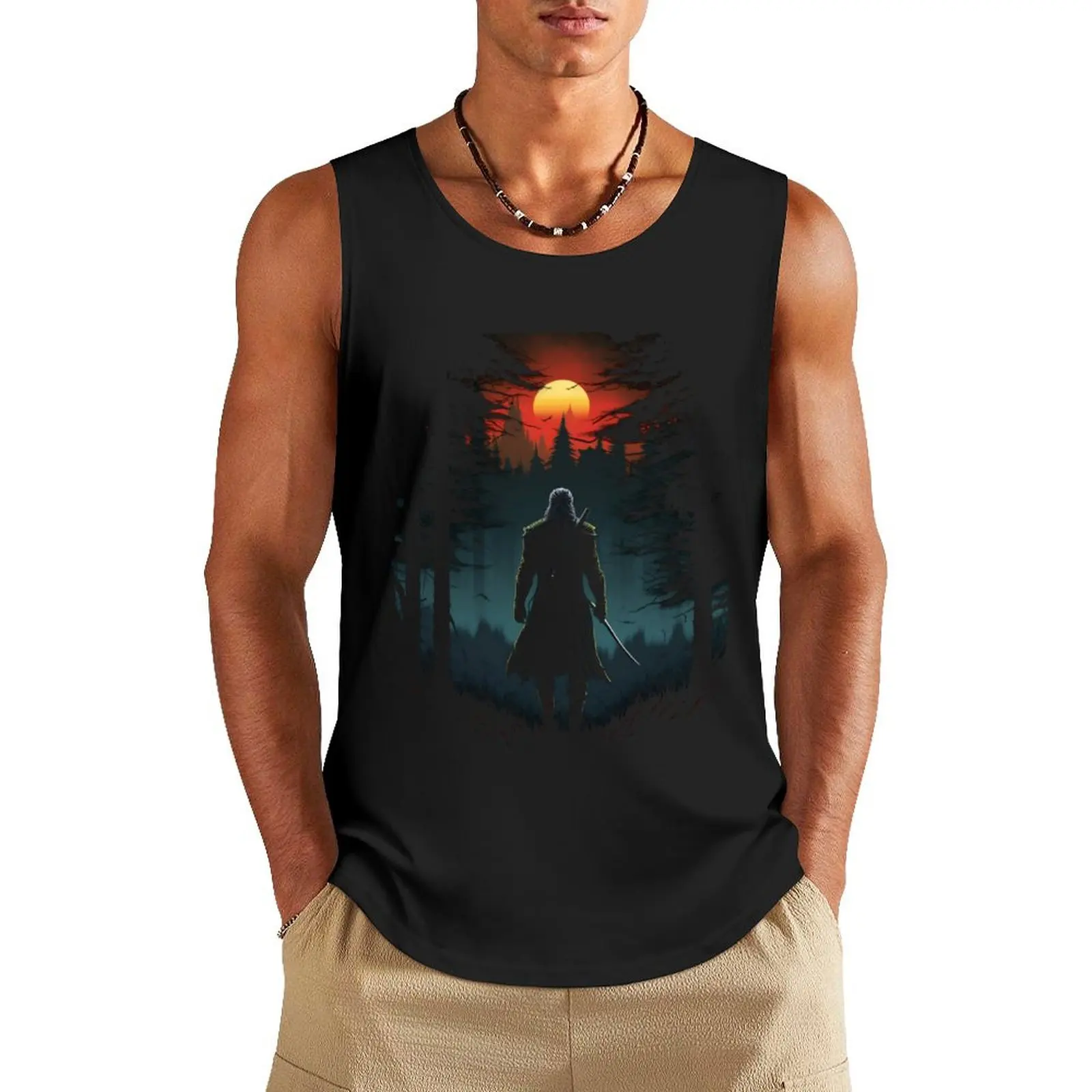 

Sunset Monster Hunter III - Silhouette - Witcher Tank Top Vest for boy basketball clothing