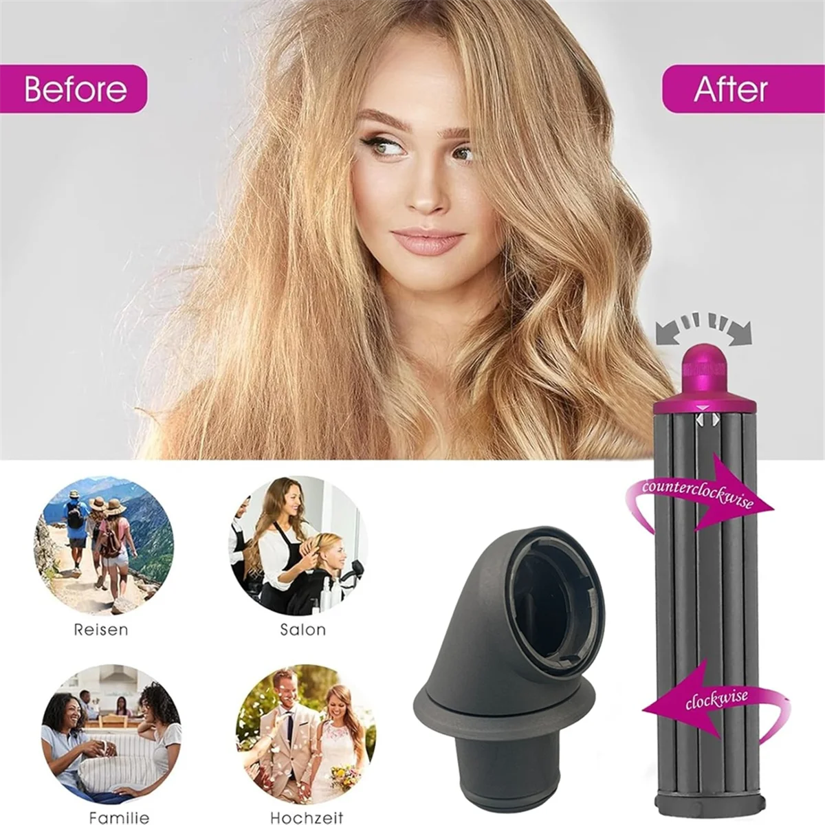 A56XQ 40 мм длинные бочки для завивки волос для Dyson Airwrap SHS01 HS05 насадка для стайлера 360 °   Переходник для фена с вращающейся трубкой B