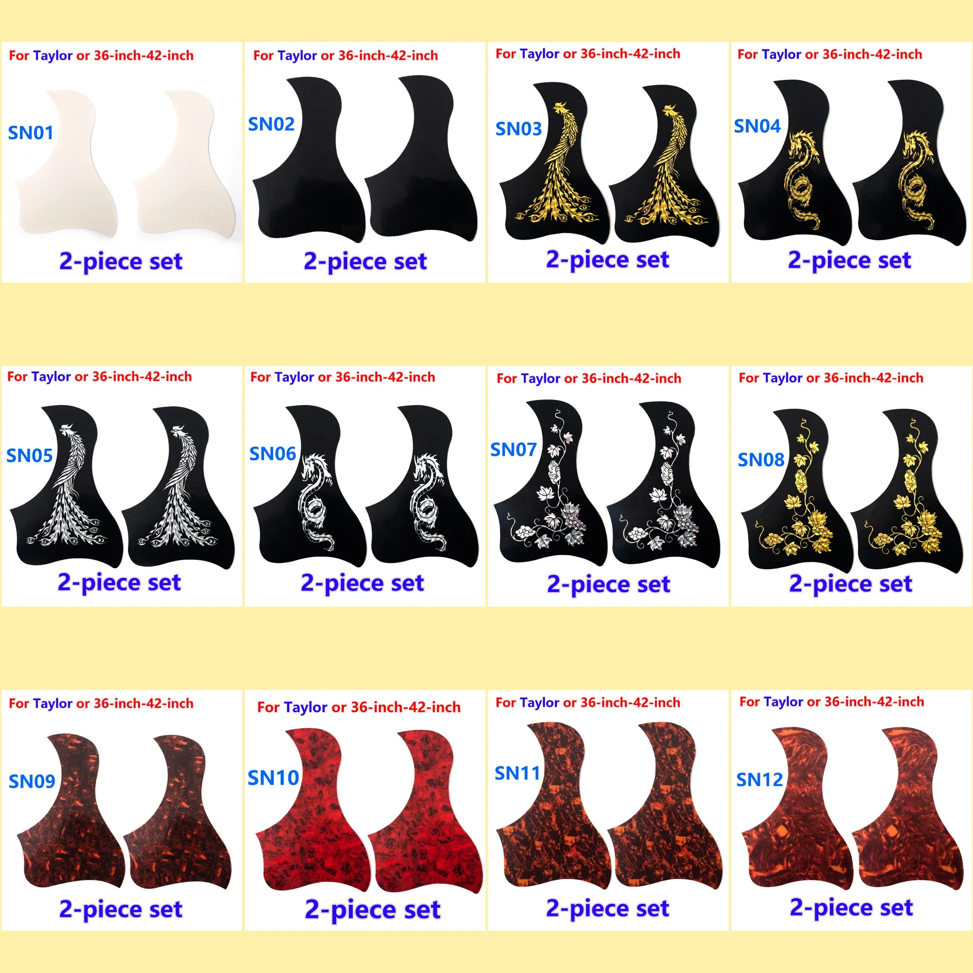 アコースティックギターピックガード自己粘着ピックガード-2-個-36-42-インチアコースティックギタースクラッチプレート用