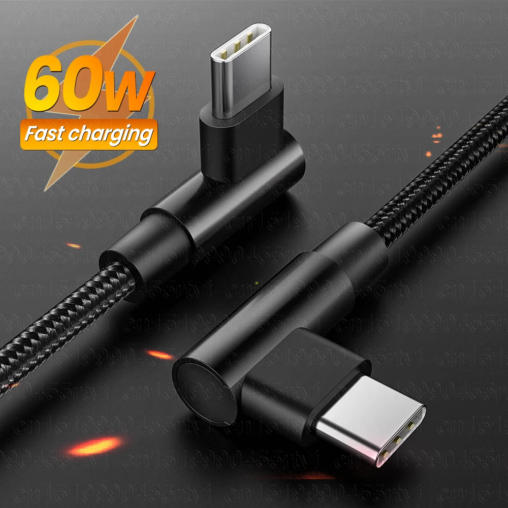 PD 60W Double Elbow USB Date Cable For Macbook Pro TypeC to USB C Cord Fast Charging Charger USB Cable For Huawei Samsung Xiaomi