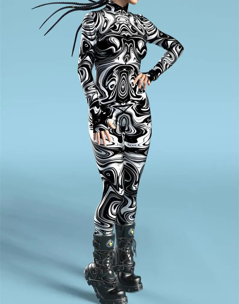 Bedruckter Cosplay-Jumpsuit, Catsuit, Zentai-Anzug, Rave-Einzigartige Anzüge, Herren-Festival-Damen-Halloween-Party-Performance-Bodysuit – Detail 3