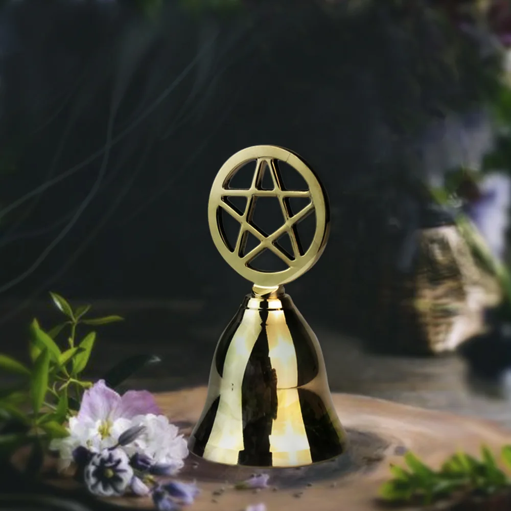Brass Pentagram Altar Bell Pentacle Ritual Hand Bells Witch Sound Cleansing Tool Witchcraft Divination Cleansing Sound Bell - view 3