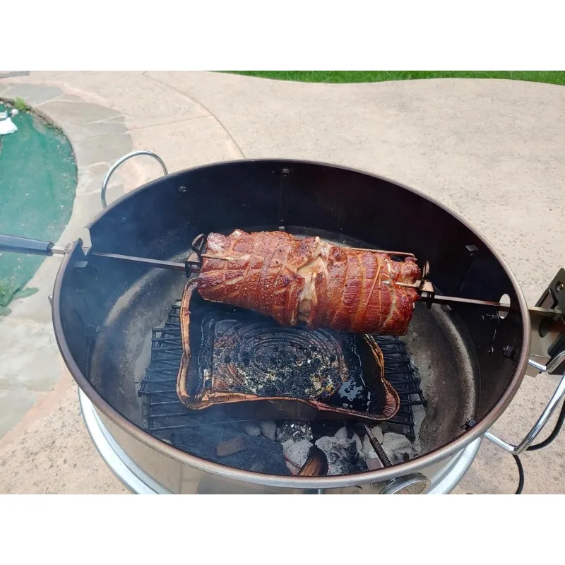 Kit combinato girarrosto e pizza multiuso in acciaio inossidabile per griglie a carbone Weber da 22 pollici