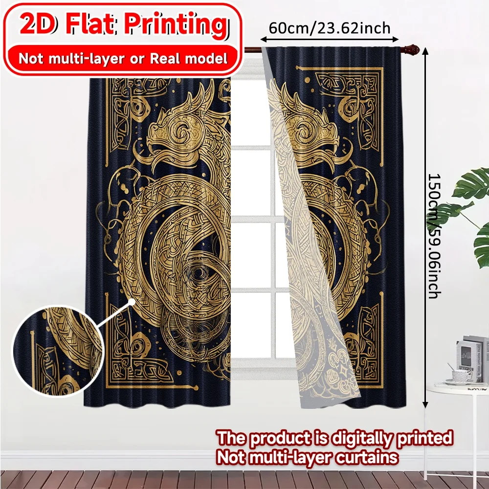 2D Flat Printing,2pcs Celtic Serpents Print Modern Curtains Polyester Easy Install Curtains All Seasons for Kitchen Living Room