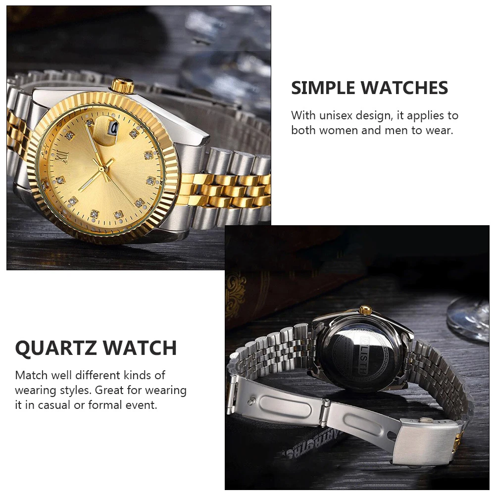2Pcs Nightlight Couple Watches Quartz Wrist Ladies Watches Simple Design Mineral Glass Stainless Steel Unisex Casual Formal Gift
