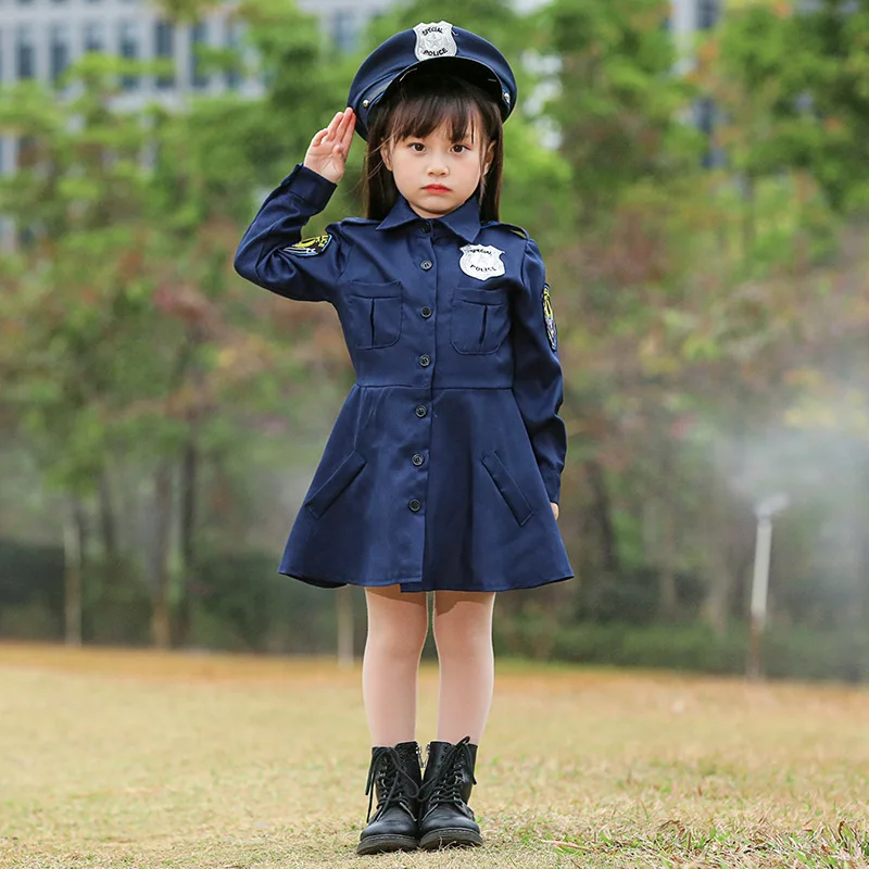 زي شرطة نسائي أزرق غامق، زي تنكري للهالوين، زي موحد للعب الأدوار، زي للتصوير الفني للوالدين والأطفال