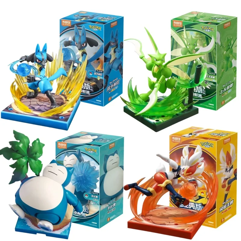 Blokees Original Pokemon Building Blocks Toys Scyther Snorlax Lucario Cinderace Anime Figure Cartoon Action Model Toys Kids Gift