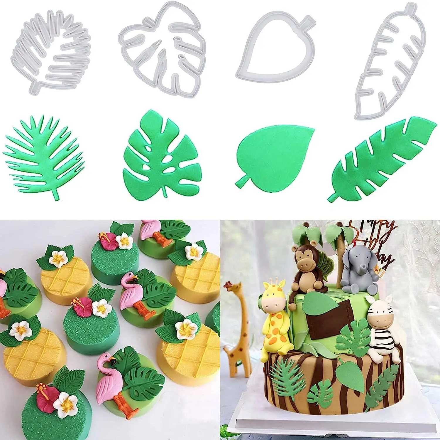 4Pcs Leaf Biscuit Mold Hawaiian Tropical Palm Leaves Cookie Cutters Moulds for DIY Fondant Cake Decorating Baking Kitchen Tools