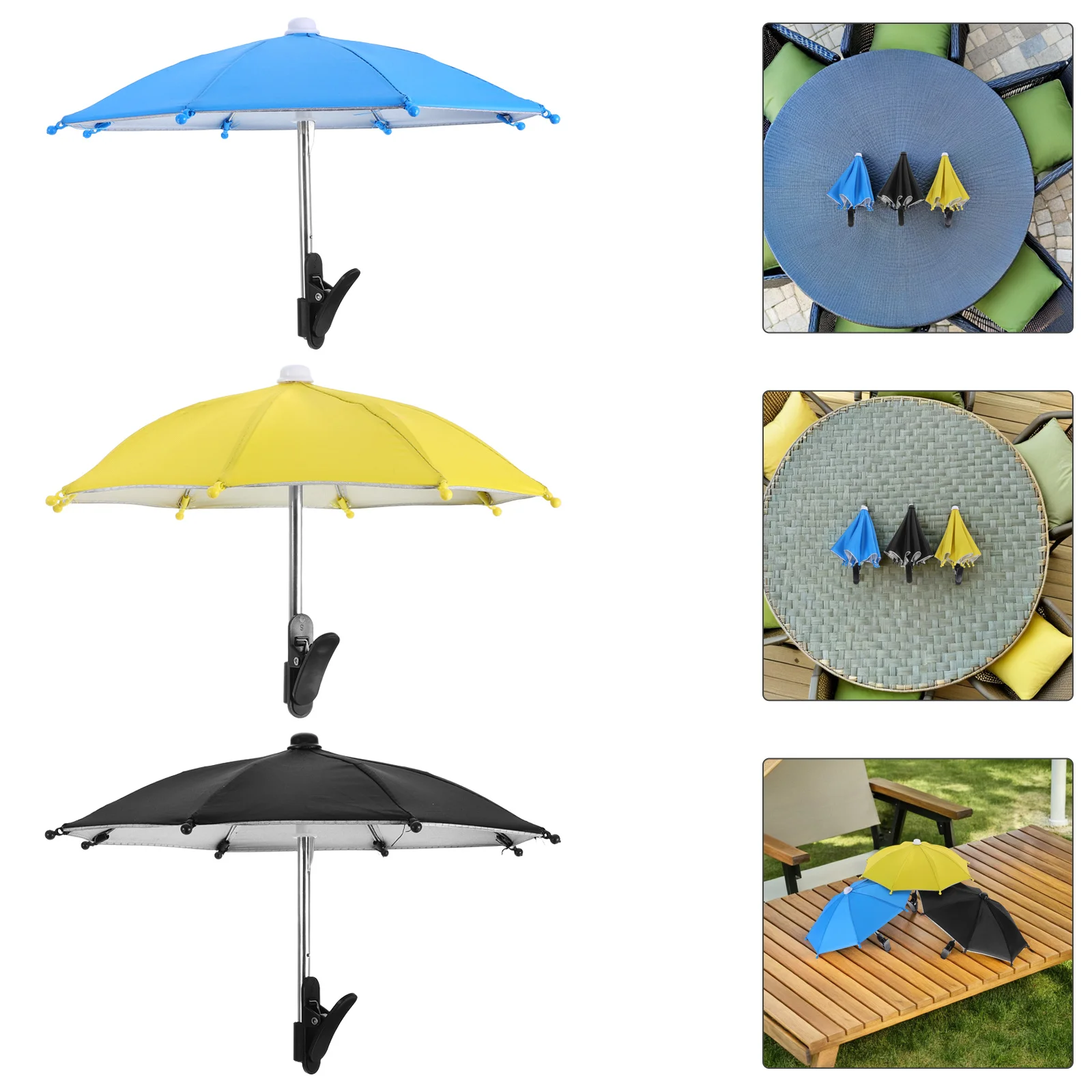 3Pcs Outdoor Phone Umbrella Clip-on Mobile Sun Cover Mini Umbrella for Hiking Cycling Travel Sun Shade for Phone