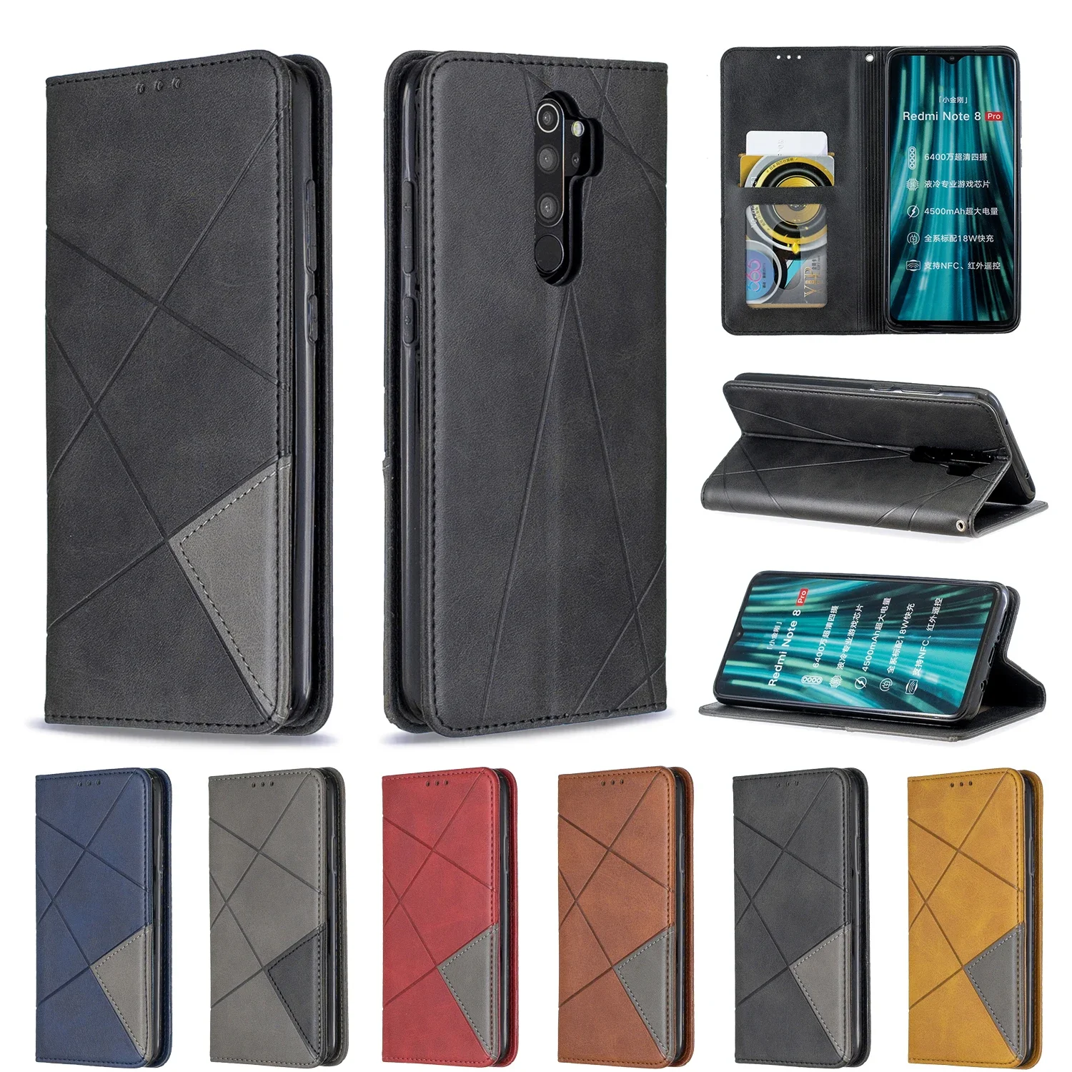 

24Lozenge Leather Case Wallet Anti-fall Flip Phone Case For Xiaomi Redmi10X 4G/5G NOTE10/10S/11T/12S/11S/9S/9 PRO MAX POCO M4