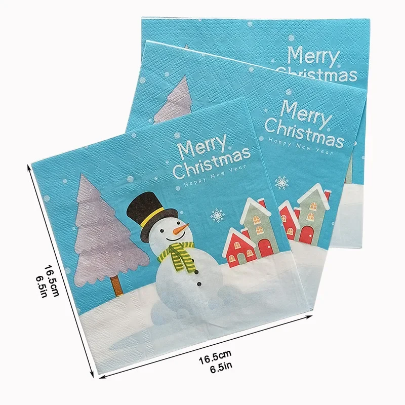 20pcs/Pac 33*33cm 2-Ply Christmas Snowman Printed Napkins Party Decoration Paper Wholesale Household Napkins Paper Placemats New