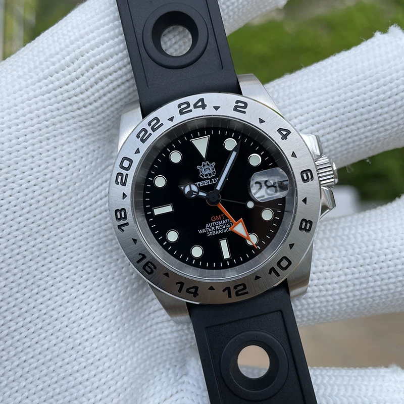 STEELDIVE Männer Automatische Uhr 41MM GMT Sport Mechanische Armbanduhr Taucher 30ATM Wasserdicht Leuchtende Stahl Lünette NH34 Sapphire