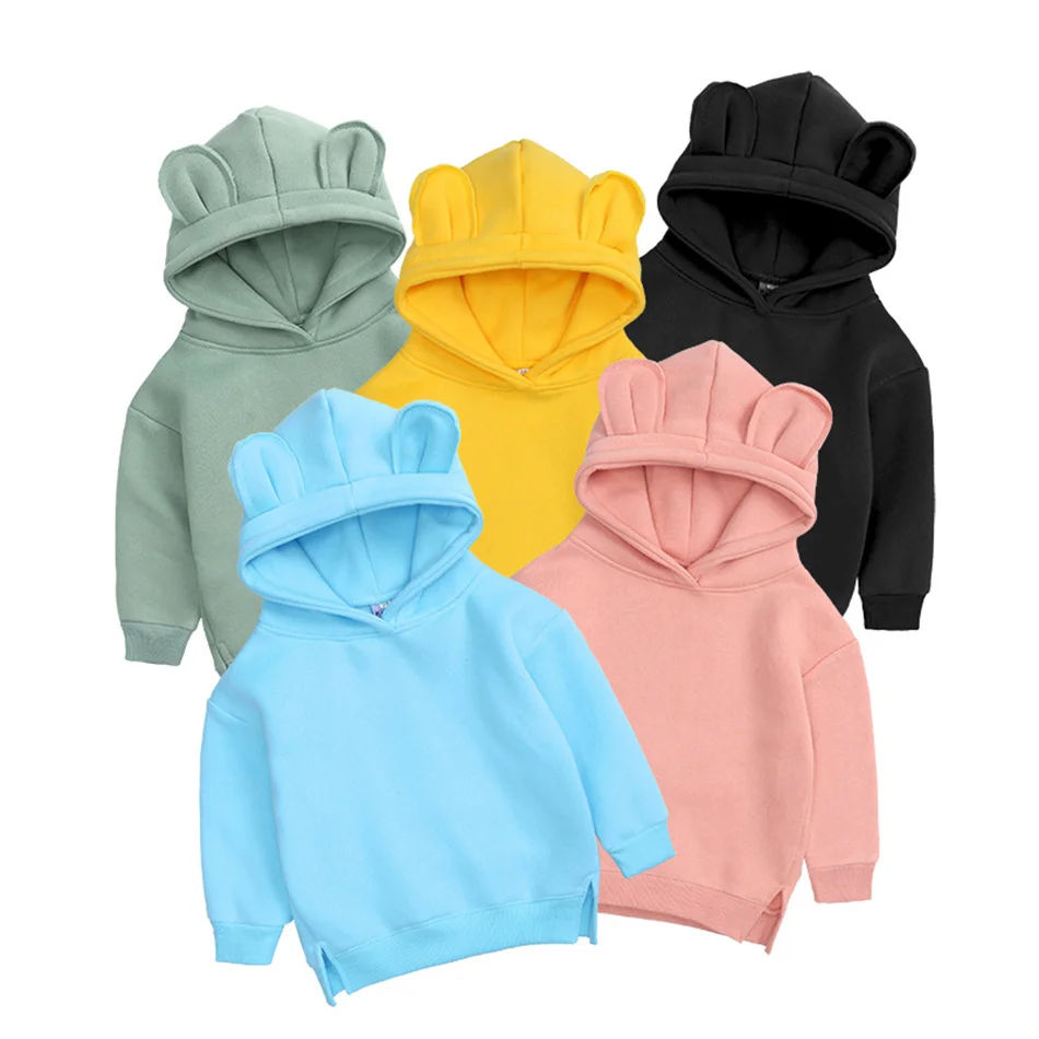 

Child Spring Autumn Cute Bear Ears Solid Casual Hoodie Boys Girls Pullovers Kids Cotton Sweatshirts Children Hooded Tops Coats