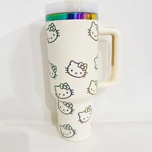 Stainless Steel Vacuum isolated car mug, Hello Kitty Handle Cup, Straw lid, Double Thermal Wall, Iced Travel, Christmas, 40oz, 2024 8 Main Sales Mug Hello Kitty - №7
