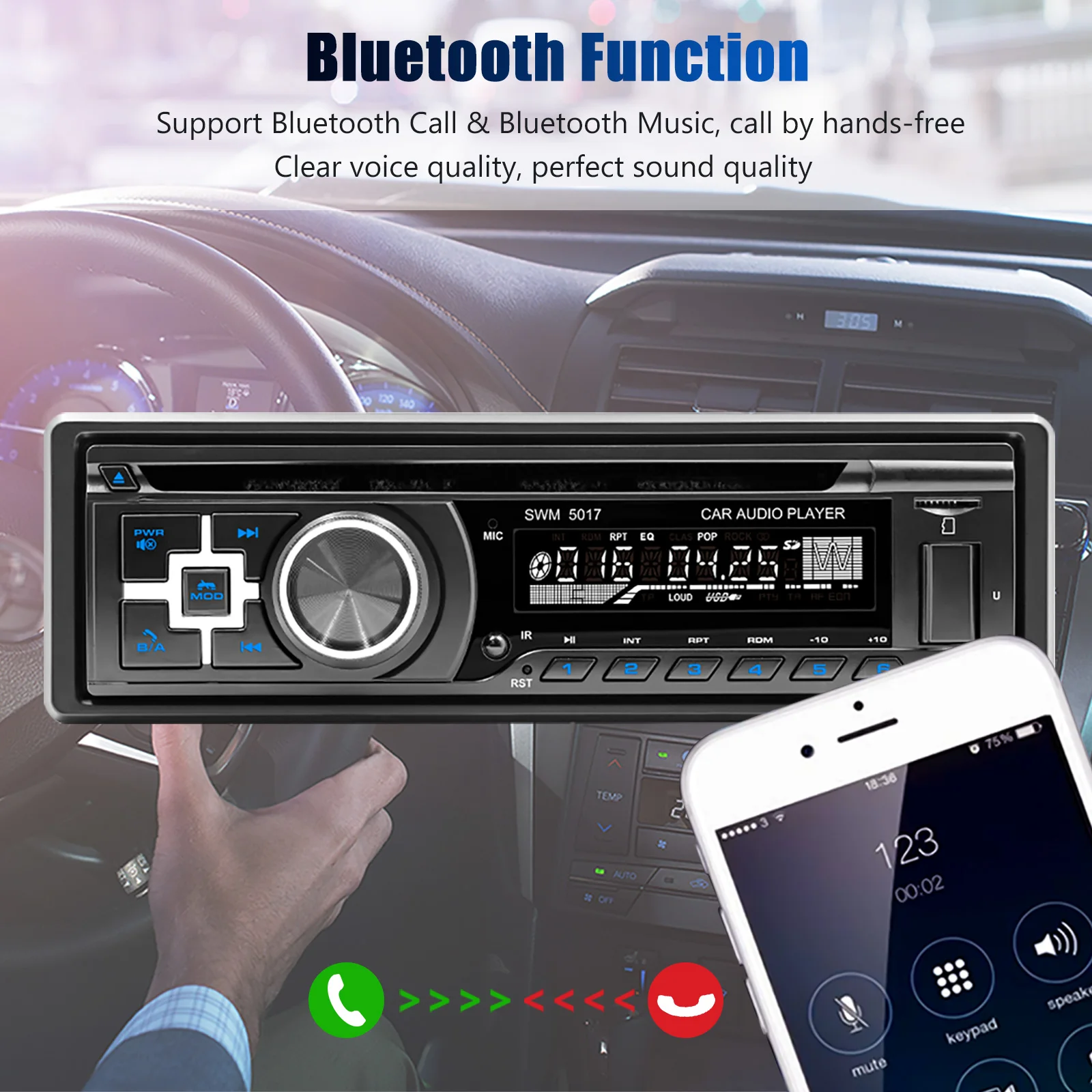 ESSGOO 1 din CD/VCD/DVD راديو السيارة ستيريو السيارة AM RDS FM بلوتوث AUX RCA USB TF بطاقة Autoradio 1Din MP3 مشغل وسائط متعددة #3