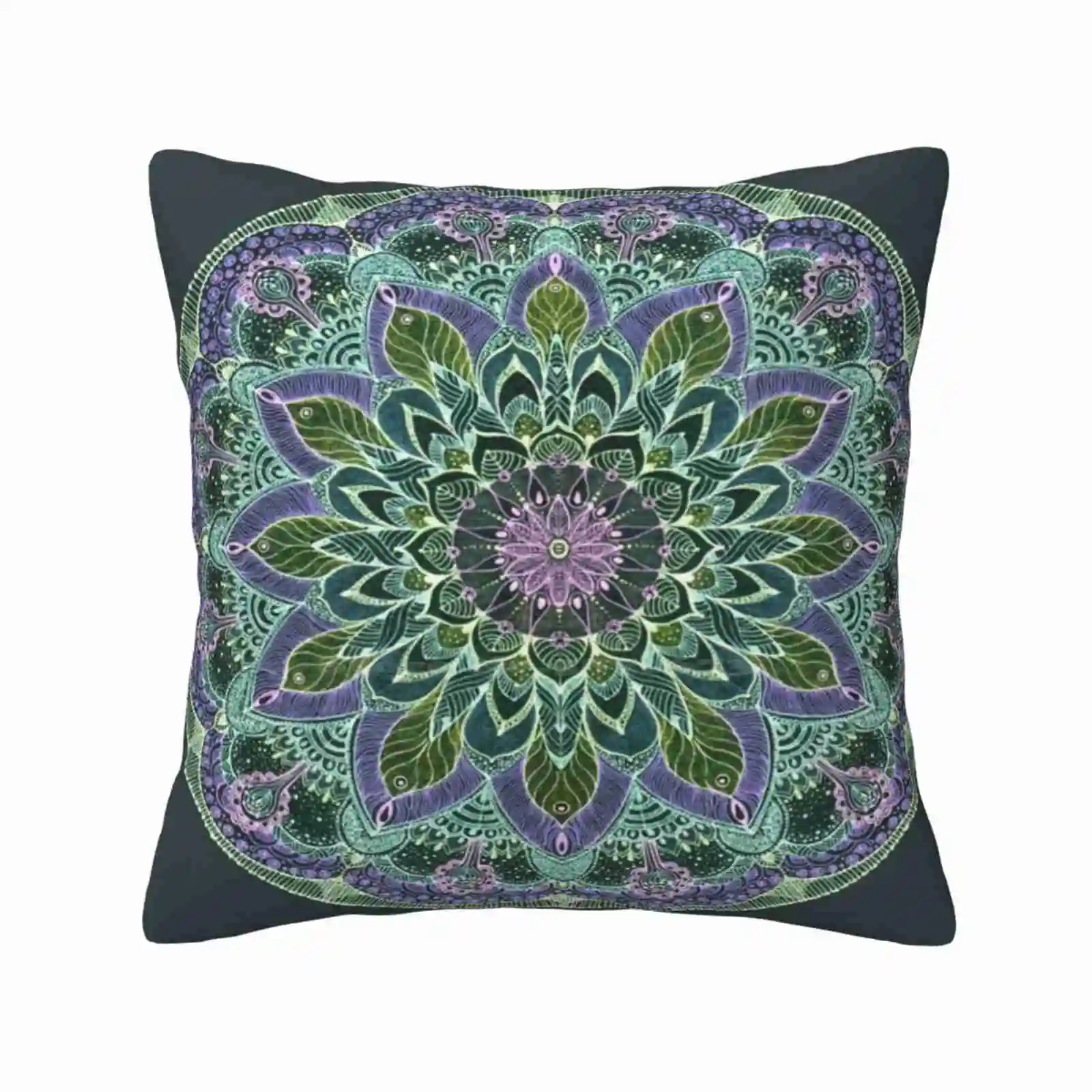 Hand Drawn Pink Purple Mandala On Dark Pillows Case Bedroom Home Decoration Flower Concentric Isolated Repeating Floral Petal