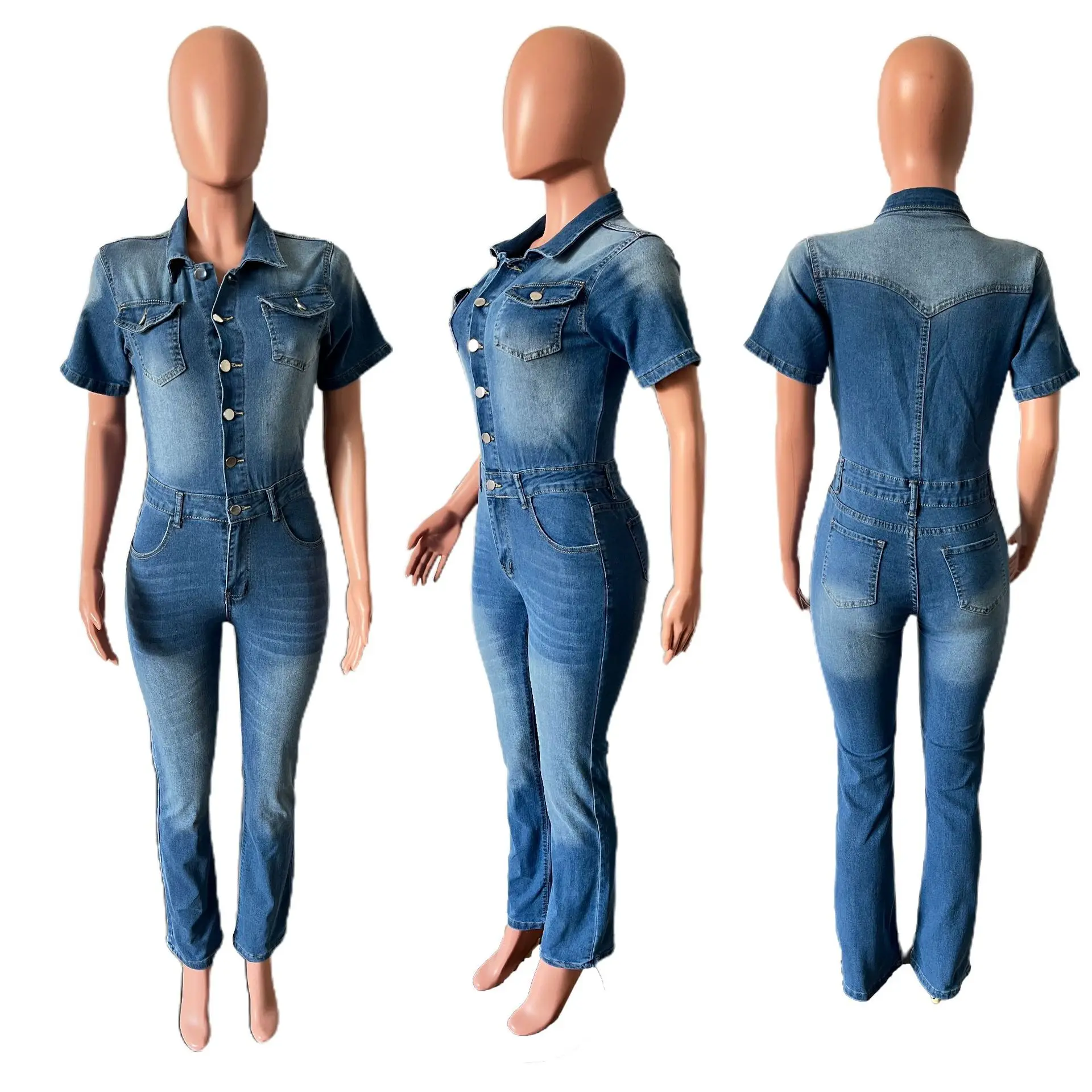 Tuta intera aderente da donna in denim alla moda