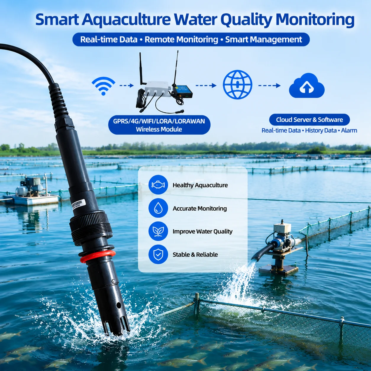 RS485 Potassium Ion Sensor K+ Water Quality Sensor Digital ISE Electrode For Wastewater Aquaculture Laboratory CE RoHS