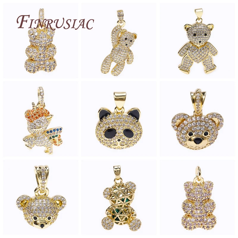 Luxury Trendy 18K Gold Plated Pave Zircon Animal Bear Charms for DIY Christmas Pendants Jewelry Making Supplies Accessories