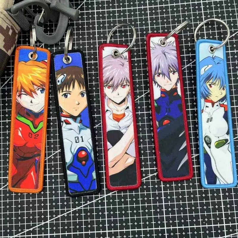 Evangelion Keychain Anime Embroidery Key Tag Motorcycles Cars Backpack Chaveiro Keychain for Friends Fashion Key Ring Gifts