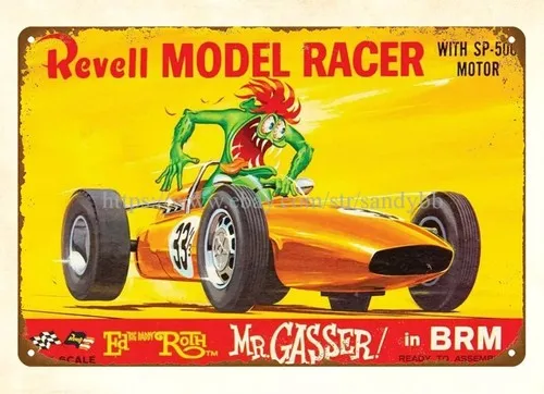 decorating your 1960s Mr. Gasser racing  Slot Car metal tin sign