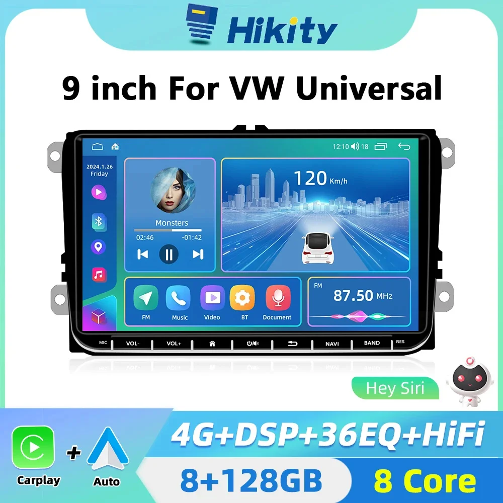 Hikity Android 2 din Car Radio Stere For VW Octavia Jatta Passat Skoda Superb Golf CarPlay Android Auto Radio Navigation GPS