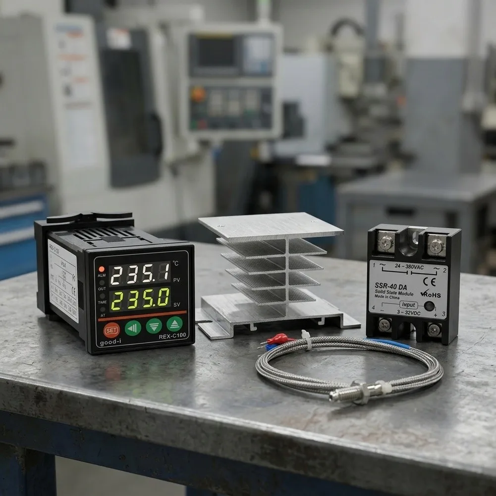27*45*58mm Digital Temperature Thermostat Wide Measurement Range Thermocouple Industrial Heat Sink Set 14-bit High Resolution