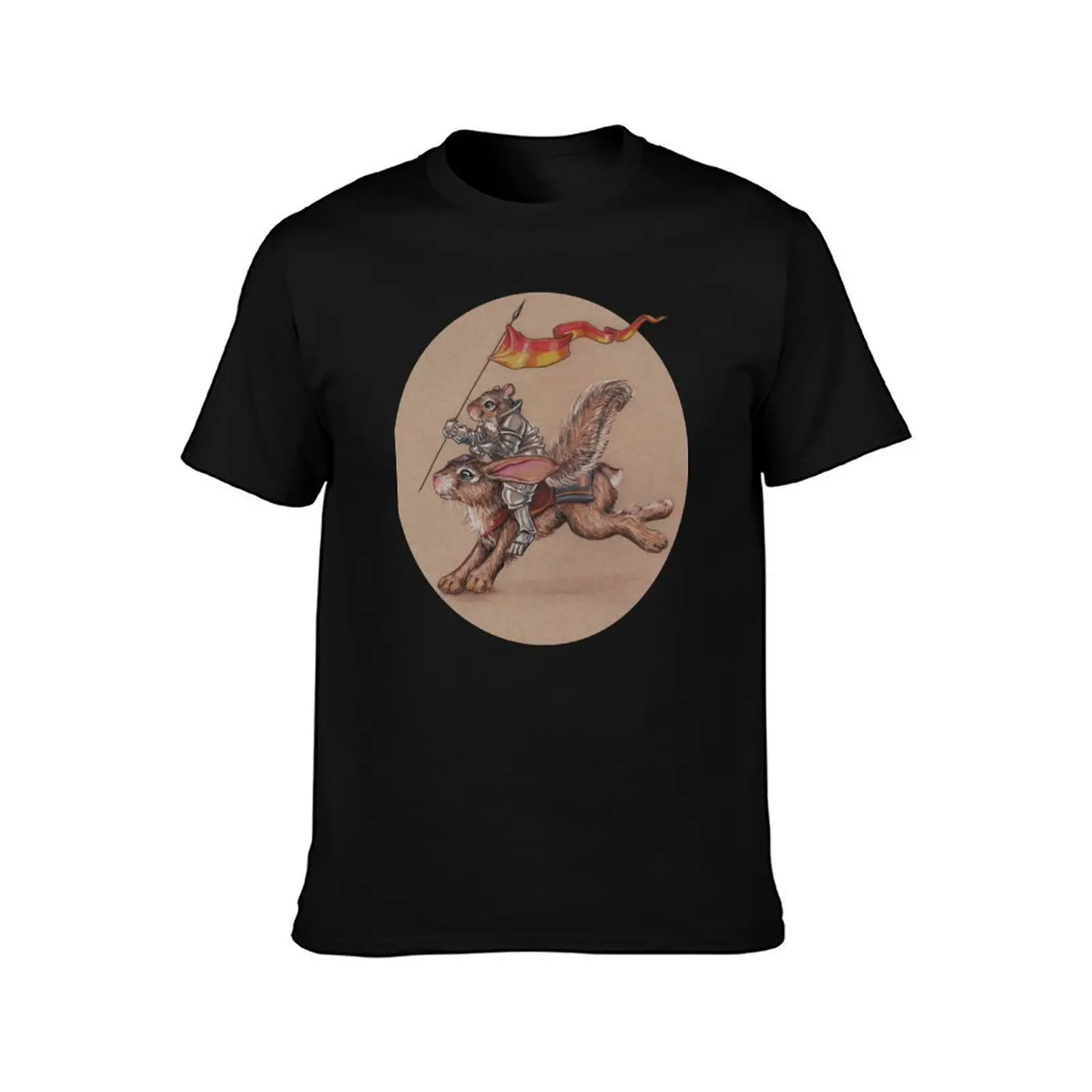Squirrel in Shining Armor with trusted Bunny Steed T-Shirt Daily Wear Plain Short Sleeve Shirt