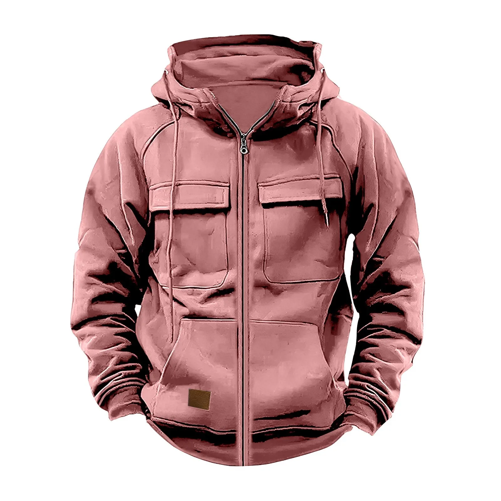 Zipper Men'S Tactical Hoodies Solid Warm Fleece Sweatshirts Multi Pockets Male Hooded Jackets Fall Winter Thick Outdoor Pullover