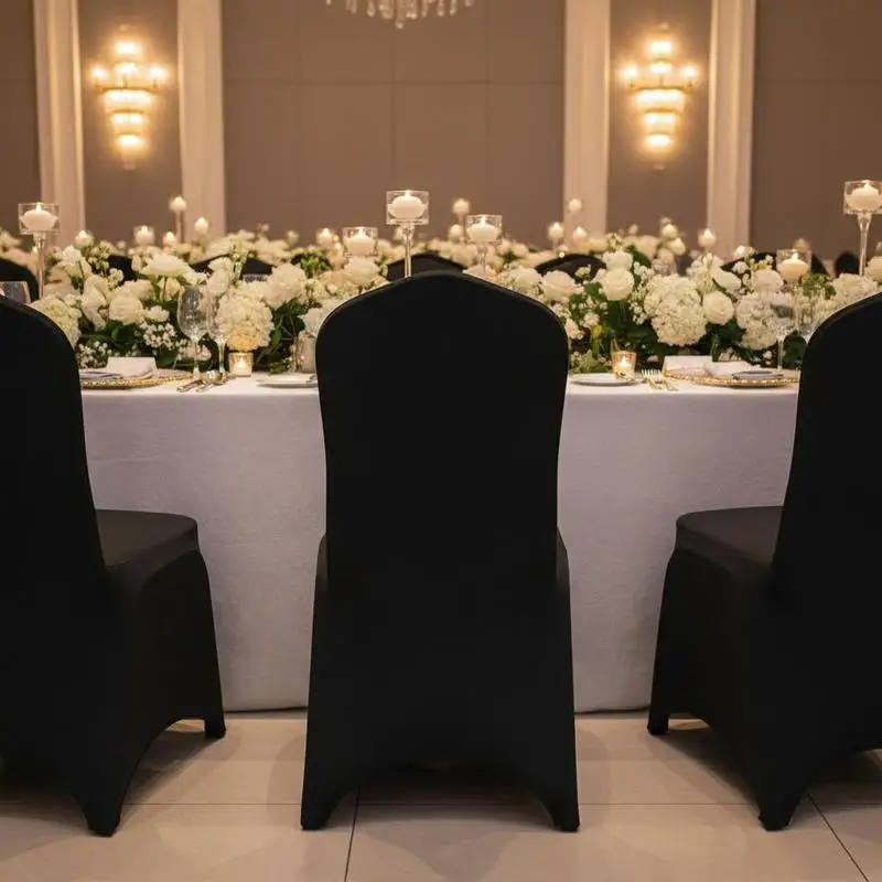 Stretch Spandex Folding Chair Covers, Universal Fitted Arched Front Cover, Removable Washable Protective Slipcovers, for Wedding, Holiday, Banquet, Party, Celebration, Dining (50PCS Black)
