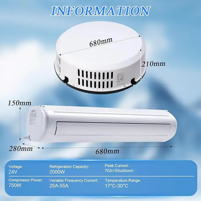 

24V Off-road Split Electric Air Conditioner, Universal 12V DC AC Use for RVs, Campers, Off-road Vehicles, Trucks, Buses