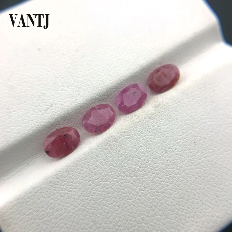 VANTJ Natural Ruby Loose Gemstone Oval 5*7mm 4pcs 4.2ct for Silver Gold Mounting DIY Decoration Fine Handmade Jewelry