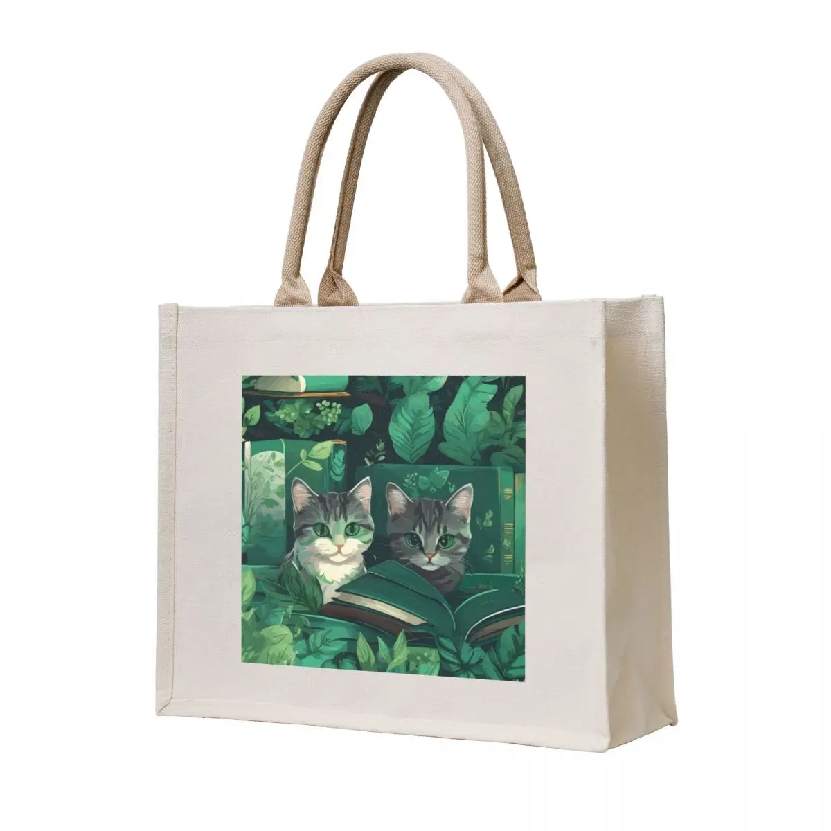 

Cats, Plants, and Books Tote Bag canvas tote bags Lady bag sac pour femme Woman shopper bag