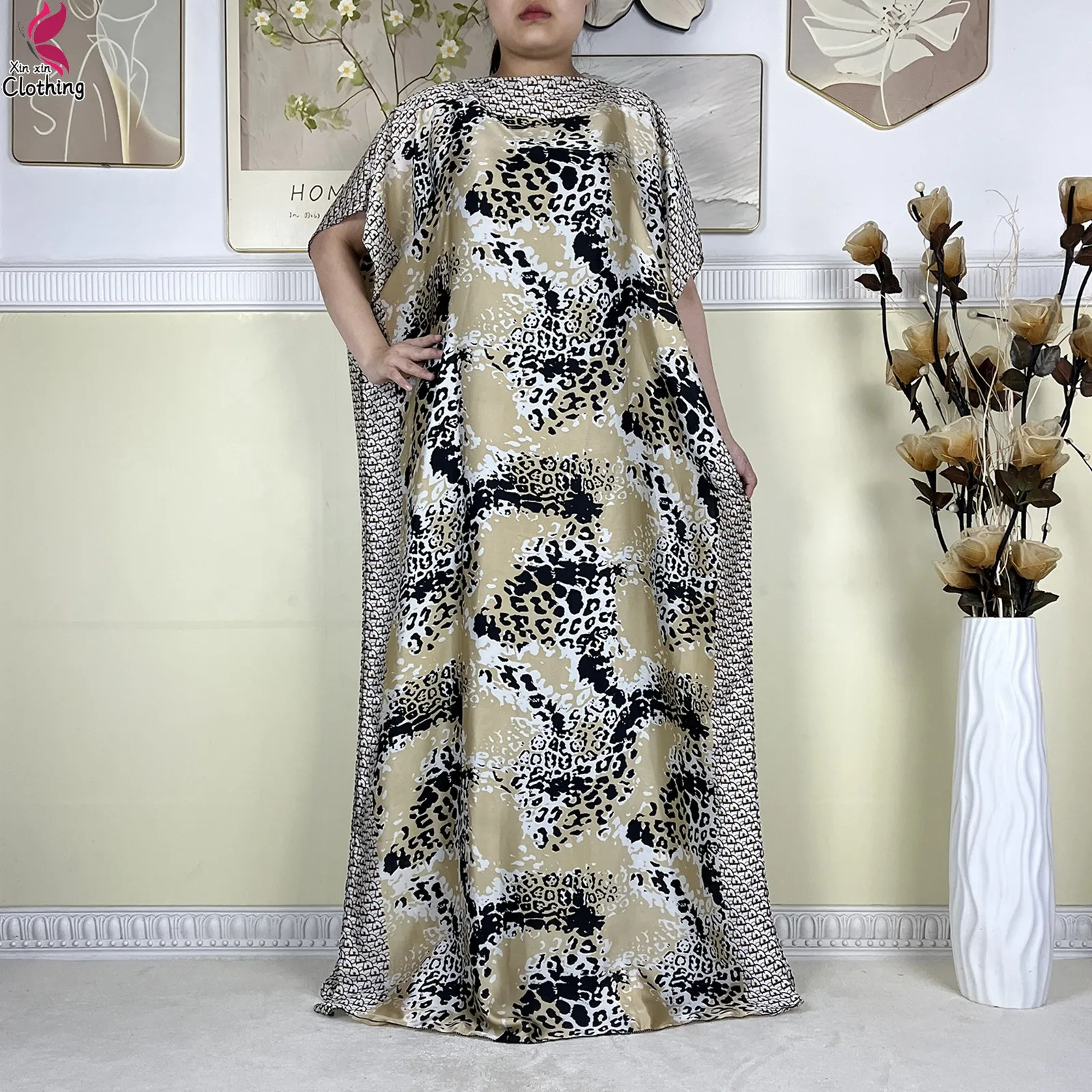 Novo verão africano kaftan vestido feminino 2025 moda bat manga seda solto vestido com cachecol roupas femininas islâmicas