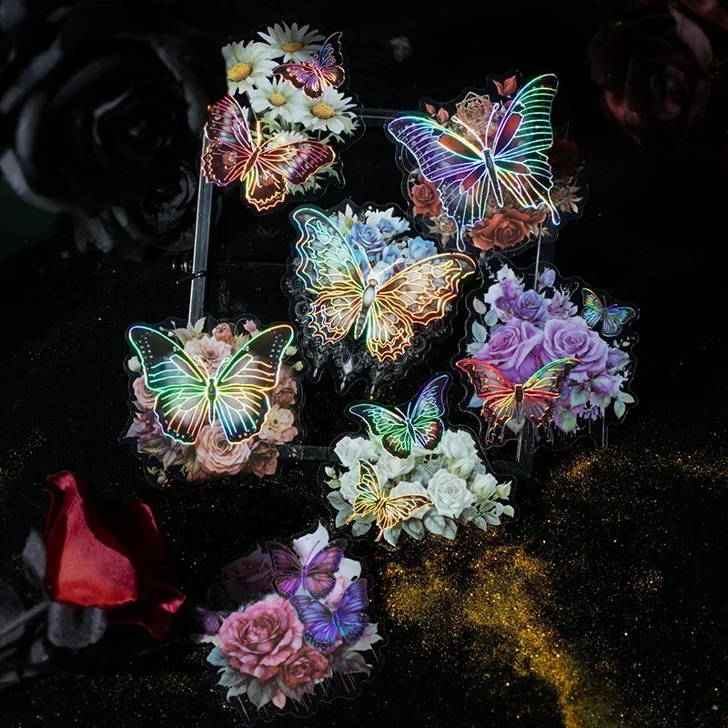 10pcs Night Scrapbook Cut Butterfly Handbook Material Decoration Supplies PET Sticker Background Stickers 161*96MM