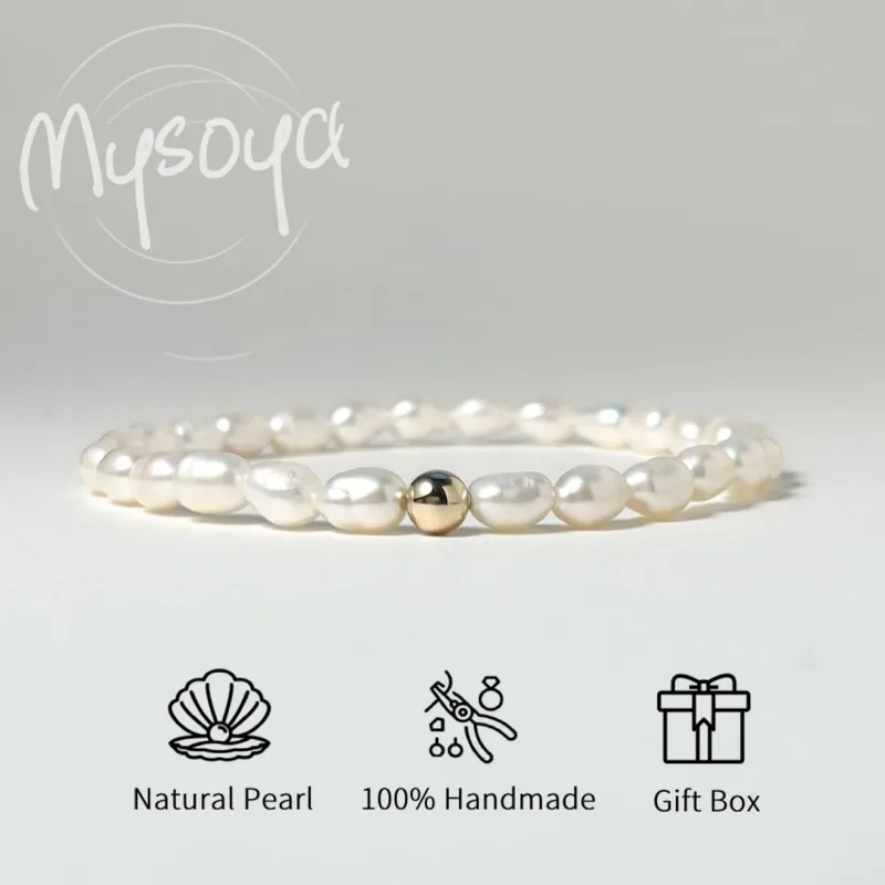 

MYSOYA White Baroque Freshwater Pearl Bracelet 4-5mm With Gift Box For Her/Him Birthday/Wedding/Christmas/New Year Gift