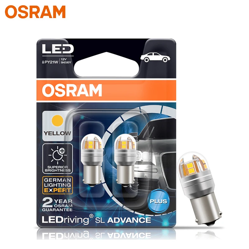 Lâmpada LED OSRAM LEDriving SL Advance PY21W S25 1156 12V 2.5W 9456Y Bau15s para Sinalização de Carro, Lâmpada de Neblina LED, Luz de Posição Traseira Amarela 2X