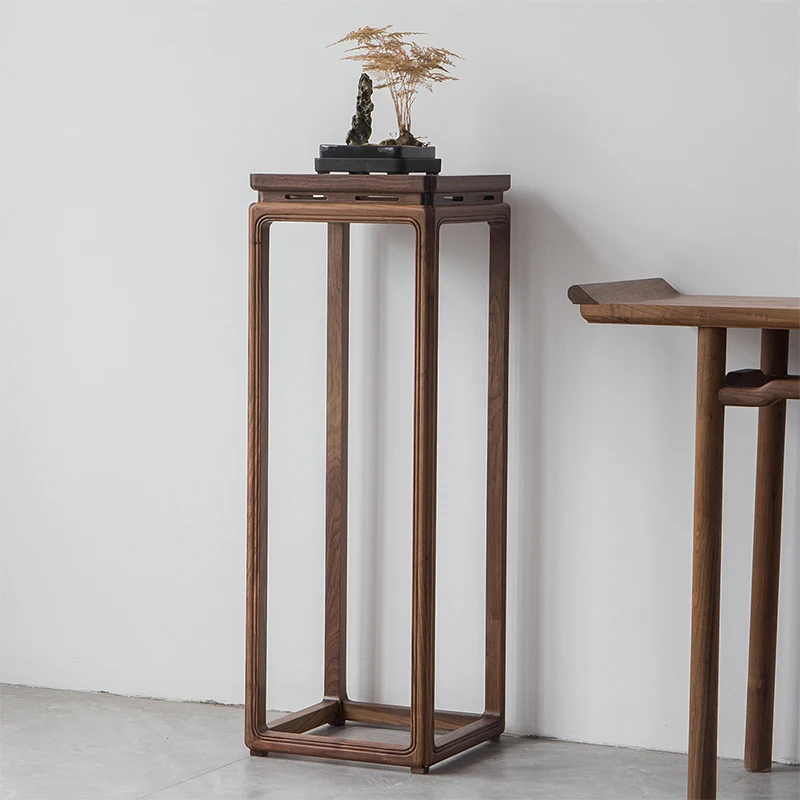 New Chinese black walnut floor-to-ceiling flower stand, solid wood shelf, ash wood living room zen edge balcony bonsai stand