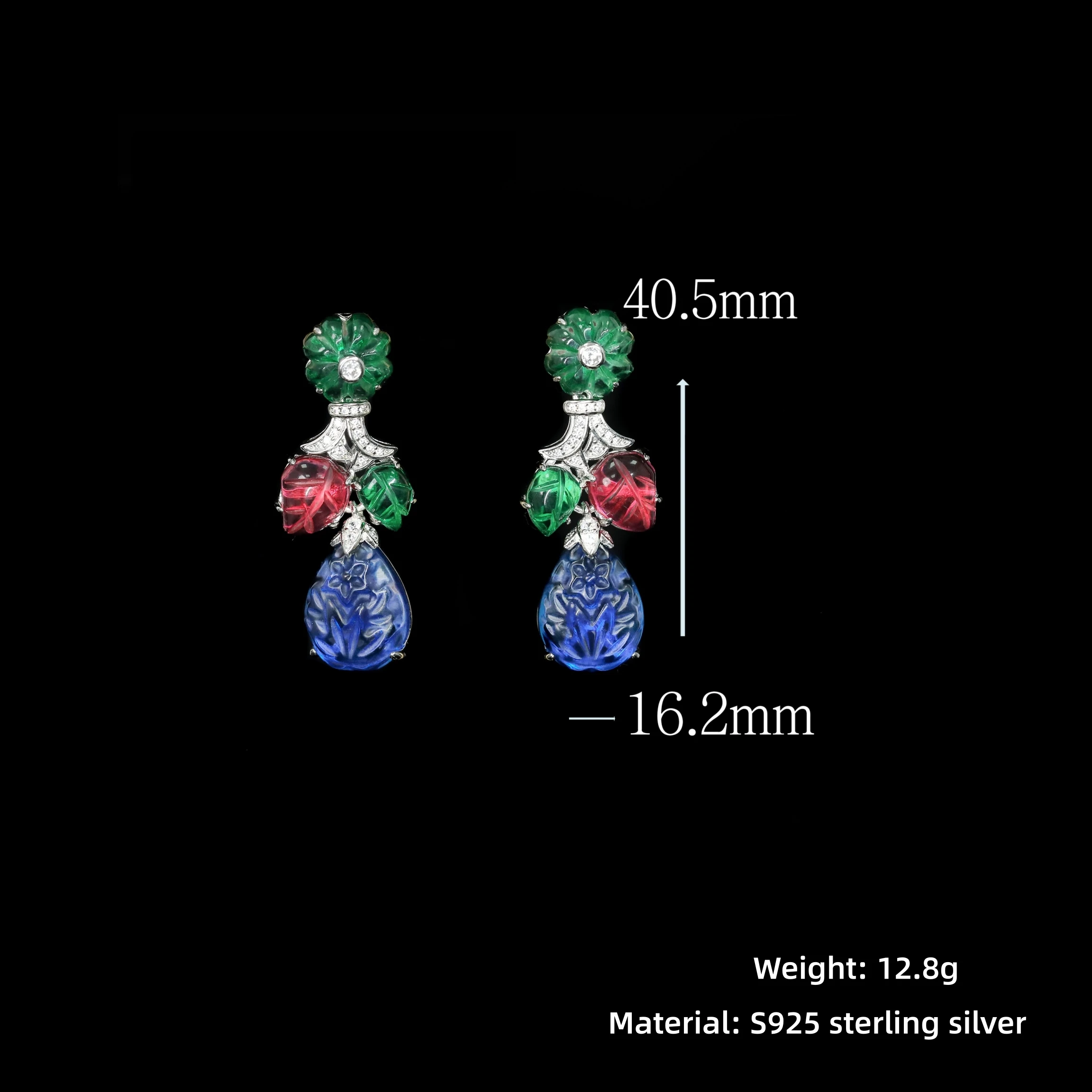 Winkin Winsin Tutti Frutti S 925 فضة القرط قطرة المرأة الكربون أقراط الماس الفاكهة الأزرق الأخضر الأحجار الكريمة والمجوهرات #4