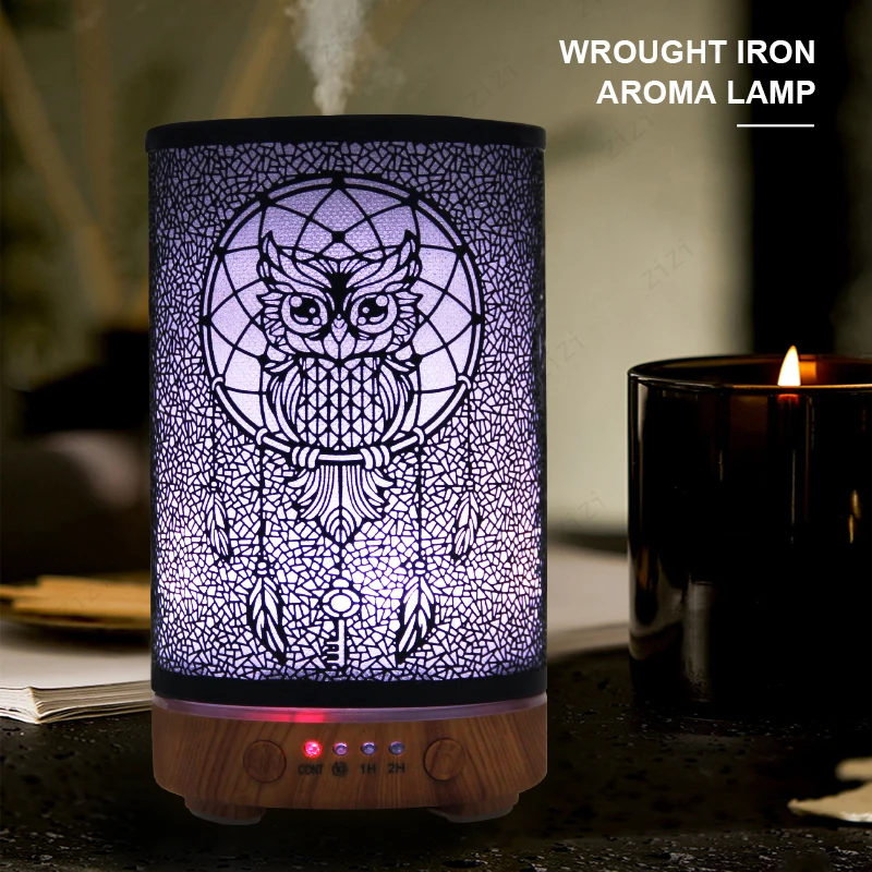 

Owl Hollow Iron Humidifying Aromatherapy Machine Seven Color Atmosphere Night Light Essential Oil Aromatherapy Machine
