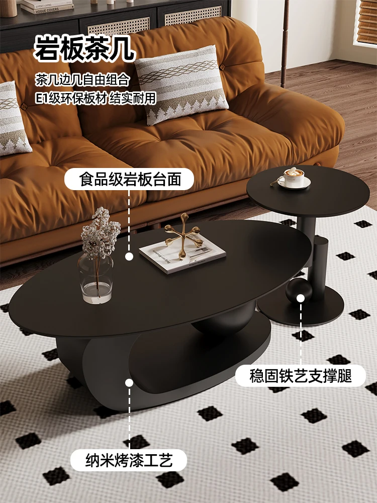 Black slate coffee table living room 2024 new light luxury high-end small household oval creative coffee table table